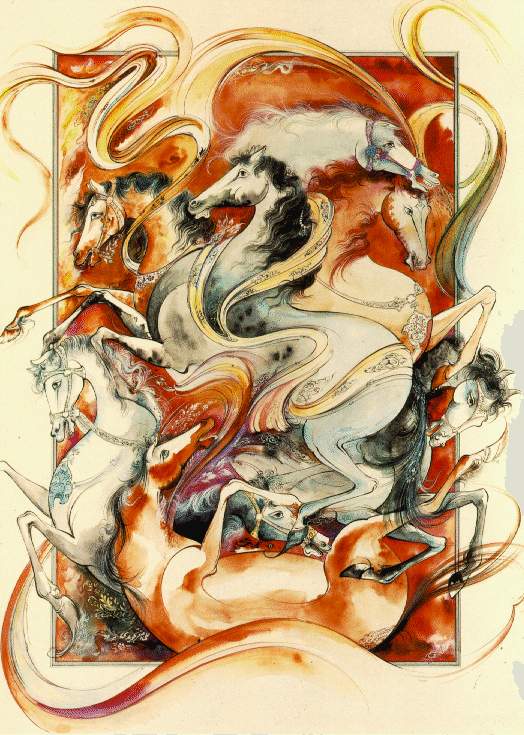 اسب ها اسبها اسبان horses horse  نقاشی علی اصغر تجویدی ali asghar tajvidi painting